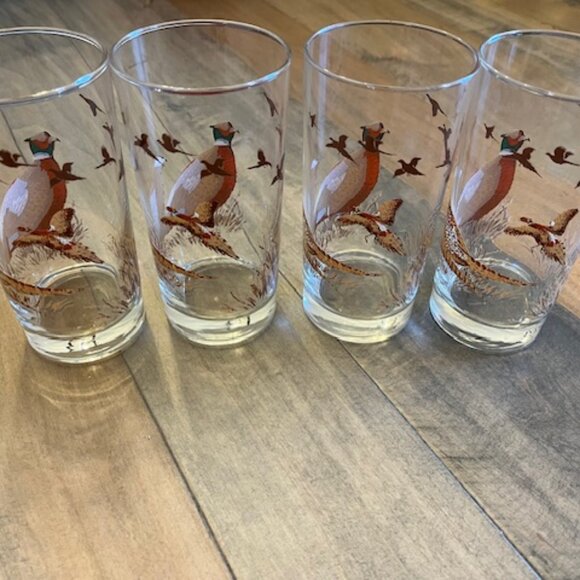 Set of 4 Vintage Libbey Pheasant barware cocktail glasses 5.5" tall - never used - Picture 2 of 3